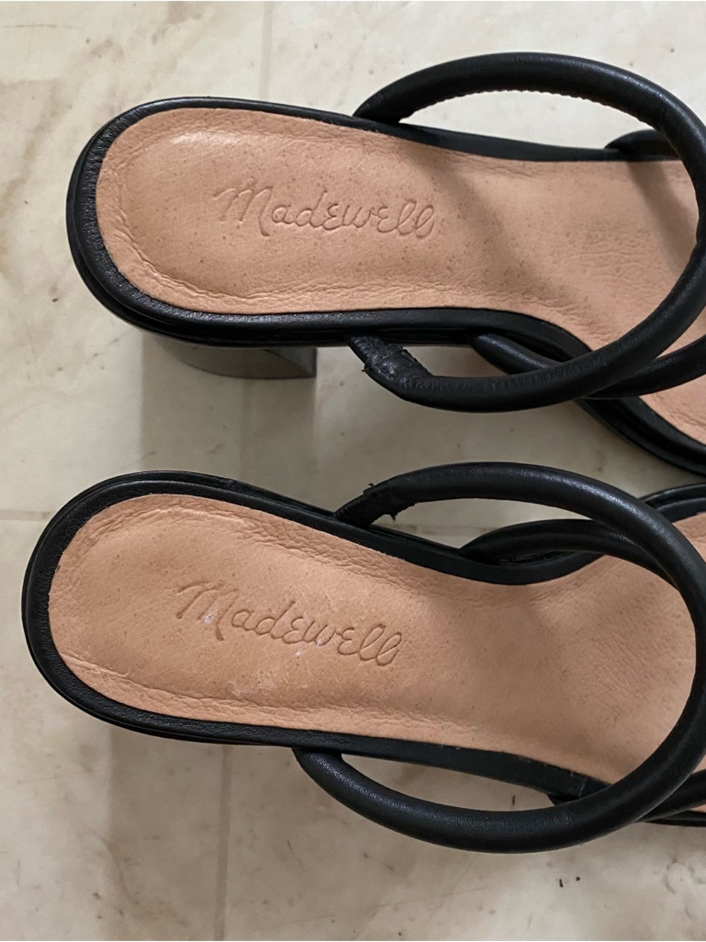 $138 Madewell Tayla Black Leather Block Heels Square Toe Slides Sandals Size 8.5 - Picture 11 of 14